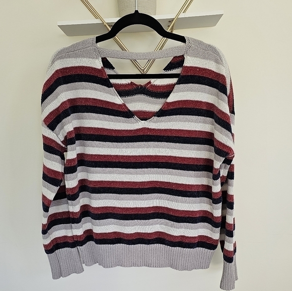Woven Heart from Nordstom Striped Double V Neck Soft Oversized Sweater Size XS - Picture 4 of 9